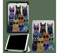 Case for 11 inch iPad Pro 4th/3rd/2rd Generation 2022/2021/2020, Trifold Stand Protective Case with Pencil Holder, Auto Sleep/Wake, Soft TPU Back Cover Sunglasses Cat Cartoons Animals-Black