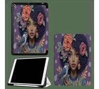 Case for 11 inch iPad Pro 4th/3rd/2rd Generation 2022/2021/2020,Trifold Stand Protective Case with Pencil Holder,Auto Sleep/Wake,Soft TPU Back Cover Flowers Woman Parrot Portrait Illustration-Purple