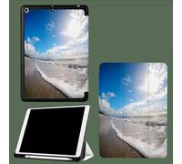 Case for 12.9 Inch iPad Pro 2022/2021/2020 with Pencil Holder,Soft Leather TPU Back Trifold Stand Pad Cover,Auto Wake/Sleep Nature Waves Beach
