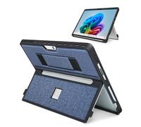 Case for 13 Inch Microsoft Surface Pro 11/10/9/8, with Stent Cover and Hand Strap, All-in-one Shockproof Folio Rugged Case Compatible with Type Cover Keyboard, TPU/PU Material(Navy Blue)