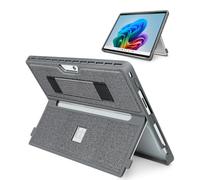 Case for 13 Inch Microsoft Surface Pro 11/10/9/8, with Stent Cover and Hand Strap, All-in-one Shockproof Folio Rugged Case Compatible with Type Cover Keyboard, TPU/PU Material(Gray)