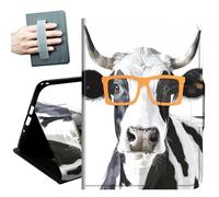 Case for 2026/2024 Release Samsung Galaxy Tab A11/A9 8.7 Inch,with Hand Straps and Auto Wake/Sleep PU Leather Slim Multiple Angles Stand Smart Cover for Galaxy Tab A11/A9,Cows Wearing Glasses
