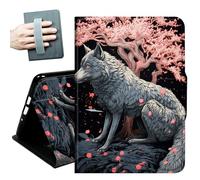 Case for 2026/2024 Release Samsung Galaxy Tab A11/A9 8.7 Inch,with Hand Straps and Auto Wake/Sleep PU Leather Slim Multiple Angles Stand Smart Cover for Galaxy Tab A11/A9,Wolves and Cherry Blossoms
