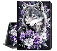 Case for 6.8" Kindle Paperwhite (11th Generation-2021) and Kindle Paperwhite Signature Edition,Slim Lightweight Smart Shell Stand Cover with Auto Wake/Sleep,Wolf Purple Rose Flowers