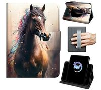 Case for 6.8" Kindle Paperwhite 11th Generation 2021/Paperwhite Signature Edition 360 Rotating Degree Stand Auto Wake/Sleep Protective Cover with Hand Strap & Magnetic Clasp - Horse