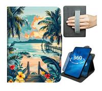 Case for 6.8" Kindle Paperwhite 11th Generation 2021 & Signature Edition 360 Degree Rotating Stand Lightweight Tablet Cover with Auto Wake/Sleep,Magnetic Clasp & Hand Strap,Coconut Trees On The Beach