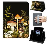 Case for 6.8" Kindle Paperwhite 11th Generation 2021/Signature Edition 360 Rotating Degree Stand Auto Wake/Sleep Protective Cover with Hand Strap & Magnetic Clasp - Mushroom Flowers and Plants