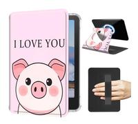 Case for 6.8" Kindle Paperwhite 11th Generation 2021 & Signature Edition | Magnetic Detachable Clear Back 360 Degree Rotating Adjustable Stand Cover with Hand Strap Auto Sleep/Wake, Pig I Love You