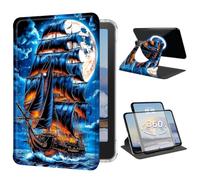 Case for 6.8" Kindle Paperwhite 11th Generation 2021 & Signature Edition | Moon Pirate Ships Slim 360 Degree Rotating Detachable Magnetic Clear Back Adjustable Stand Cover with Auto Wake/Sleep