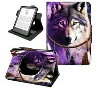 Case for 6" All New Kindle 10th Generation 2019 Release, 360 Degree Rotating Stand Cover with Hand Strap, Auto Sleep/Wake,Dream Catcher Wolfs