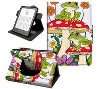 Case for 6" All New Kindle 10th Generation 2019 Release, 360 Degree Rotating Stand Cover with Hand Strap, Auto Sleep/Wake,Cute Frogs On Mushrooms