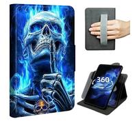 Case for 6" All New Kindle 10th Generation 2019 Release, 360° Rotating Multi-Angle Stand Cover with Hand Strap,Auto Sleep/Wake,Blue Flame Skull Fingers