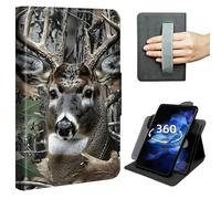Case for 6" All-New Kindle 11th Generation 2022/2024 Release, 360° Rotating Multi-Angle Stand Cover with Hand Strap,Auto Sleep/Wake,Hunting Camouflage Forest Deer