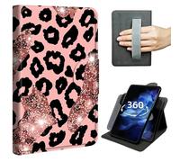 Case for 6" All-New Kindle 11th Generation 2022/2024 Release, 360° Rotating Multi-Angle Stand Cover with Hand Strap,Auto Sleep/Wake,Leopard with Pink Glitter