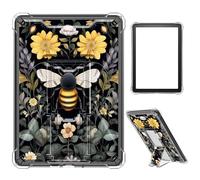 Case for 6" All-New Kindle(11th Generation 2024/2022 Release),Clear TPU Shockproof Stand Bumper Back Cover Transparent Case for Kindle 2024/2022 11th Gen e-Reader,Bee and Flowers