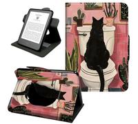 Case for 6" Amazon Kindle Paperwhite 10th Generation (2018 Release), 360 Degree Rotating Stand Cover with Hand Strap, Auto Sleep/Wake,Black Cat Sitting On Toilet