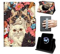 Case for 6" Kindle 10th Generation 2019 Release 360 Rotating Degree Stand Auto Wake/Sleep Protective Cover with Hand Strap & Magnetic Clasp - Cats and Flowers