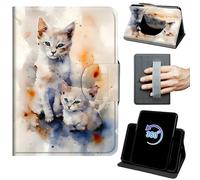 Case for 6" Kindle 10th Generation 2019 Release 360 Rotating Degree Stand Auto Wake/Sleep Protective Cover with Hand Strap & Magnetic Clasp - Two Colorful Cats
