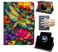 Case for 6" Kindle 10th Generation 2019 Release 360 Rotating Degree Stand Auto Wake/Sleep Protective Cover with Hand Strap & Magnetic Clasp - Watercolor Flowers and Dragonflies