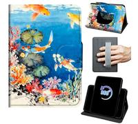 Case for 6" Kindle 10th Generation 2019 Release 360 Rotating Degree Stand Auto Wake/Sleep Protective Cover with Hand Strap & Magnetic Clasp - Watercolor Fish
