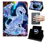 Case for 6" Kindle 10th Generation 2019 Release 360 Rotating Degree Stand Auto Wake/Sleep Protective Cover with Hand Strap & Magnetic Clasp - Dragon with Purple Eyes