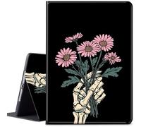 Case for 6" Kindle 10th Generation 2019 Release, Adjustable Folio Anti-Slide Stand Smart PU Leather Cover Case with Auto Wake/Sleep for Kindle 10th Gen 2019, Skeleton Hand Holding Daisies