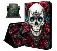 Case for 6" Kindle 10th Generation 2019 Release,with Auto Sleep/Wake 360 Degree Rotating Swivel Adjustable Stand Cover for Kindle 10th Gen 2019,Skull and Red Rose Flower