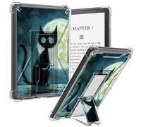 Case for 6" Kindle 11th Generation 2022 Release Clear Case with Kickstand & Pencil Holder,Shockproof Back Cover Protective Silicone Case for Kids Women,Cat and Moon