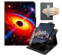 Case for 6" Kindle (11th Generation 2024/2022 Release) 360 Degree Rotating PU Leather Tablet Cover with Hand Strap, Auto Wake/Sleep & Magnetic Clasp - Orange Galaxy Planet