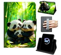 Case for 6" Kindle 11th Generation 2024/2022 Release 360 Rotating Degree Stand Auto Wake/Sleep Protective Cover with Hand Strap & Magnetic Clasp - Three Cute Panda Bamboo Forest