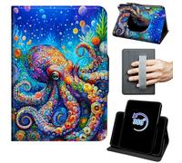 Case for 6" Kindle 11th Generation 2024/2022 Release 360 Rotating Degree Stand Auto Wake/Sleep Protective Cover with Hand Strap & Magnetic Clasp - Colorful Octopus