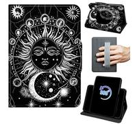 Case for 6" Kindle 11th Generation 2024/2022 Release 360 Rotating Degree Stand Auto Wake/Sleep Protective Cover with Hand Strap & Magnetic Clasp - Moon and Sun