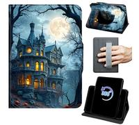 Case for 6" Kindle 11th Generation 2024/2022 Release 360 Rotating Degree Stand Auto Wake/Sleep Protective Cover with Hand Strap & Magnetic Clasp - Castle Moon