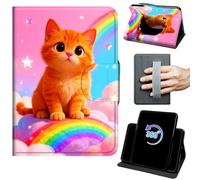 Case for 6" Kindle Paperwhite 10th Generation 2018 Release 360 Rotating Degree Stand Auto Wake/Sleep Protective Cover with Hand Strap & Magnetic Clasp - Cute Orange Cat with Big Eyes