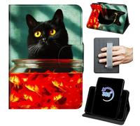 Case for 6" Kindle Paperwhite 10th Generation 2018 Release 360 Rotating Degree Stand Auto Wake/Sleep Protective Cover with Hand Strap & Magnetic Clasp - Black Cat and Fishs