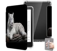 Case for 7'' All-New Kindle Paperwhite 12th Generation and Kindle Colorsoft Signature Edition 2024 Release - Lightweight PU Leather & Clear Back Smart Cover with Hand Strap, White Tiger In Black