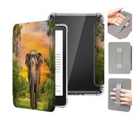 Case for 7'' All-New Kindle Paperwhite 12th Generation and Kindle Colorsoft Signature Edition 2024 Release - Lightweight PU Leather & Clear Back Smart Cover with Hand Strap, Jungle Elephant