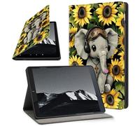 Case for 7" Kindle Paperwhite 12th Gen 2024 & Kindle Colorsoft Signature Edition - Halloween Themed PU Leather Stand Cover with Auto Wake/Sleep,Multi-Angle Viewing,Elephant Sunflower