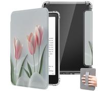 Case for 7" Kindle Paperwhite 12th Generation 2024 and Kindle Colorsoft Signature Edition, Clear Soft TPU Back Protective Cover for 2024 Kindle Paperwhite - 3D Pink Tulip