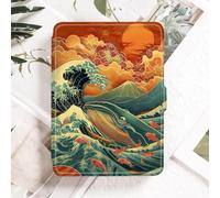 Case for 7" Kindle Paperwhite 12th Generation 2024 and Kindle Colorsoft Signature Edition, Hard Shell Protective Cover for 2024 Kindle Paperwhite 12th -Japanese style whale waves