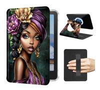 Case for 7" Kindle Paperwhite 12th Generation 2024 & Colorsoft 2024/2025 | Magnetic Detachable 360° Rotating Clear Back Adjustable Stand Cover with Hand Strap Auto Sleep/Wake,African American Women
