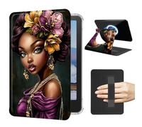 Case for 7" Kindle Paperwhite 12th Generation 2024 & Colorsoft 2024/2025 | Magnetic Detachable 360° Rotating Clear Back Smart Stand Cover with Hand Strap Auto Sleep/Wake,African American Pretty Women