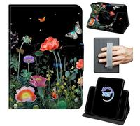 Case for 7" Kindle Paperwhite 12th Generation 2024/Colorsoft Signature Edition 2024/2025 360 Rotating Degree Stand Auto Wake/Sleep Cover with Hand Strap & Magnetic Clasp - Flowers and Plants Butterfly