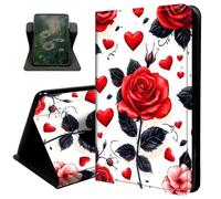 Case for 7" Kindle Paperwhite 12th Generation 2024 & Kindle Colorsoft 2024/2025, with Auto Sleep/Wake 360 Degree Rotating Swivel Adjustable Stand Cover,Red Love Hearts Rose
