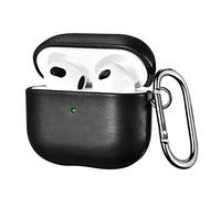 Case for AirPods 3 2021, ICARER Premium Genuine Leather Portable Shockproof Protective Case Cover for Apple AirPods 3rd 2021 Earphones Charging Case (LED Visible) Support Wireless Charger (Black)