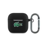 Case For AirPods 4 Lacoste Silicone Black Logo Crocodile Green With Carabiner