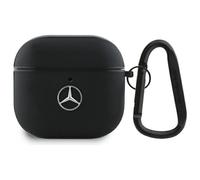 Case For AirPods 4 Mercedes Genuine Leather Black Logo Metal