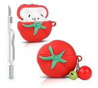 Case for AirPods 4th Generation | for AirPods 4 | Silicone Protective Cover | Cute Cartoon Skin Design | with Cleaning Pen Kit | Various Styles Wireless Earbuds Case for Boys Girl Teen (Tomato)