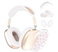Case for AirPods Max Headphones,Cute Girly Bow Cherry Pink Clear TPU Ear Cups Cover,White Silicone Ear Pad Headband Protective Case Cover for Apple AirPods Max