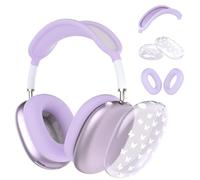 Case for AirPods Max Headphones,Cute Girly Little White Butterfly Clear TPU Ear Cups Cover,Purple Silicone Ear Pad Headband Protective Case Cover for Apple AirPods Max